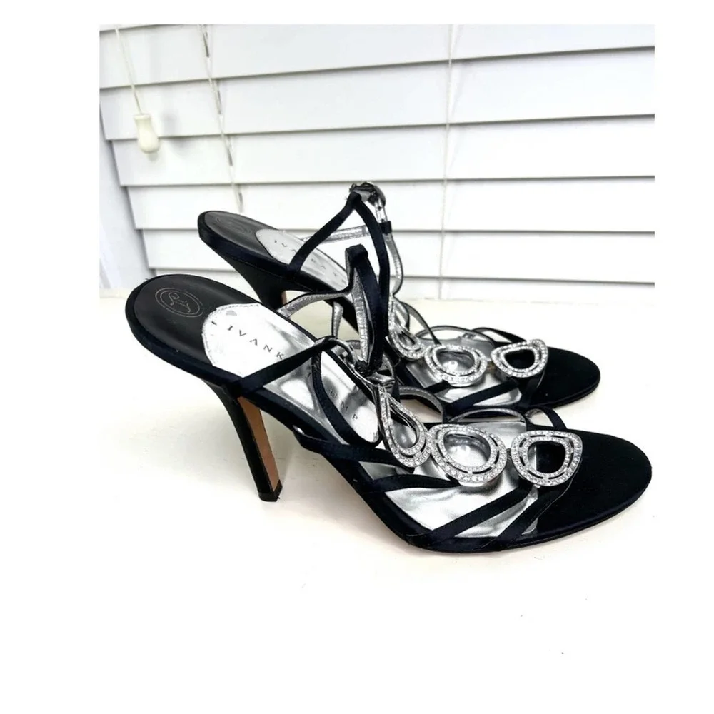 Ivanka Trump black satin/ rhinestone sandal.  #005